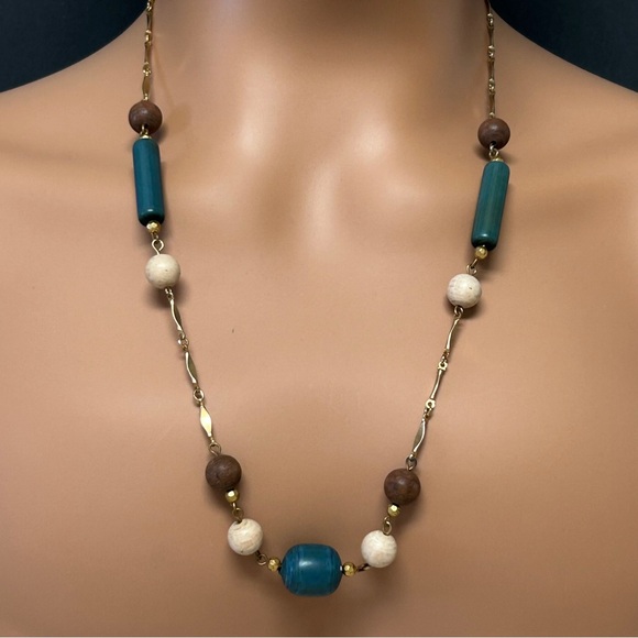 Gold & Multicolored Wooden Beaded Necklace - Picture 1 of 6